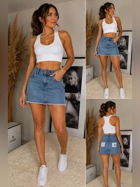 Rewash Women's Straight Denim Skirt in Faded Blue